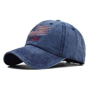 USA Flag Baseball Cap Navy Blue Adjustable Dad Hat Patriotic Embroidered‎ - Gift